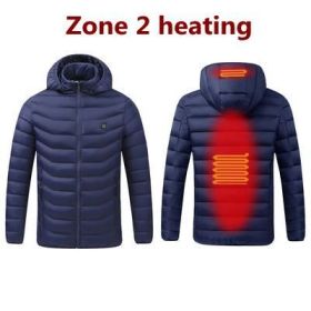 Men 9 Areas Heated Jacket USB Winter Outdoor Electric Heating Jackets Warm Sprots Thermal Coat Clothing Heatable Cotton jacket (Color: 2 Areas heated Blue, size: XXXL)