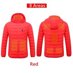 Men 9 Areas Heated Jacket USB Winter Outdoor Electric Heating Jackets Warm Sprots Thermal Coat Clothing Heatable Cotton jacket (Color: 8 Areas heated Red, size: M)