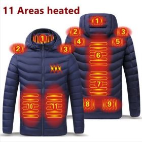 Men 9 Areas Heated Jacket USB Winter Outdoor Electric Heating Jackets Warm Sprots Thermal Coat Clothing Heatable Cotton jacket (Color: 11 heated Blue, size: L)