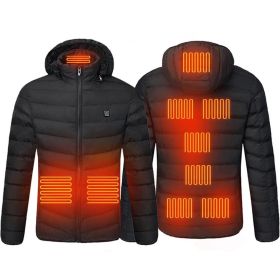 Men 9 Areas Heated Jacket USB Winter Outdoor Electric Heating Jackets Warm Sprots Thermal Coat Clothing Heatable Cotton jacket (Color: 9 Areas heated Black, size: 5XL)