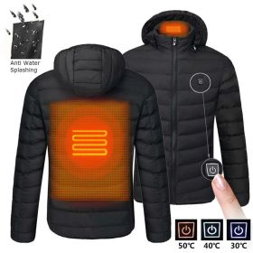 Men 9 Areas Heated Jacket USB Winter Outdoor Electric Heating Jackets Warm Sprots Thermal Coat Clothing Heatable Cotton jacket (Color: 2 Areas heated Black, size: XXL)