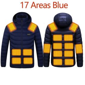 Men 9 Areas Heated Jacket USB Winter Outdoor Electric Heating Jackets Warm Sprots Thermal Coat Clothing Heatable Cotton jacket (Color: 17 heated Blue, size: M)