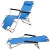 Set of 2 Portable Chaise Lounge Chair 60"L Flat Folding Outdoor Recliner Chair, Dark Blue/Blue