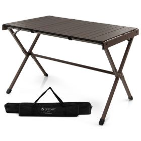 4-6 Person Portable Aluminum Camping Table with Carrying Bag (Color: Brown)