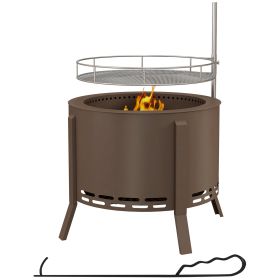 Outsunny 2-in-1 Smokeless Fire Pit, BBQ Grill, 19" Portable Wood Burning Firepit with Cooking Grate and Poker (Color: As Pic)