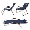 Set of 2 Portable Chaise Lounge Chair 60"L Flat Folding Outdoor Recliner Chair, Dark Blue/Blue