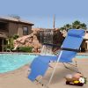 Set of 2 Portable Chaise Lounge Chair 60"L Flat Folding Outdoor Recliner Chair, Dark Blue/Blue